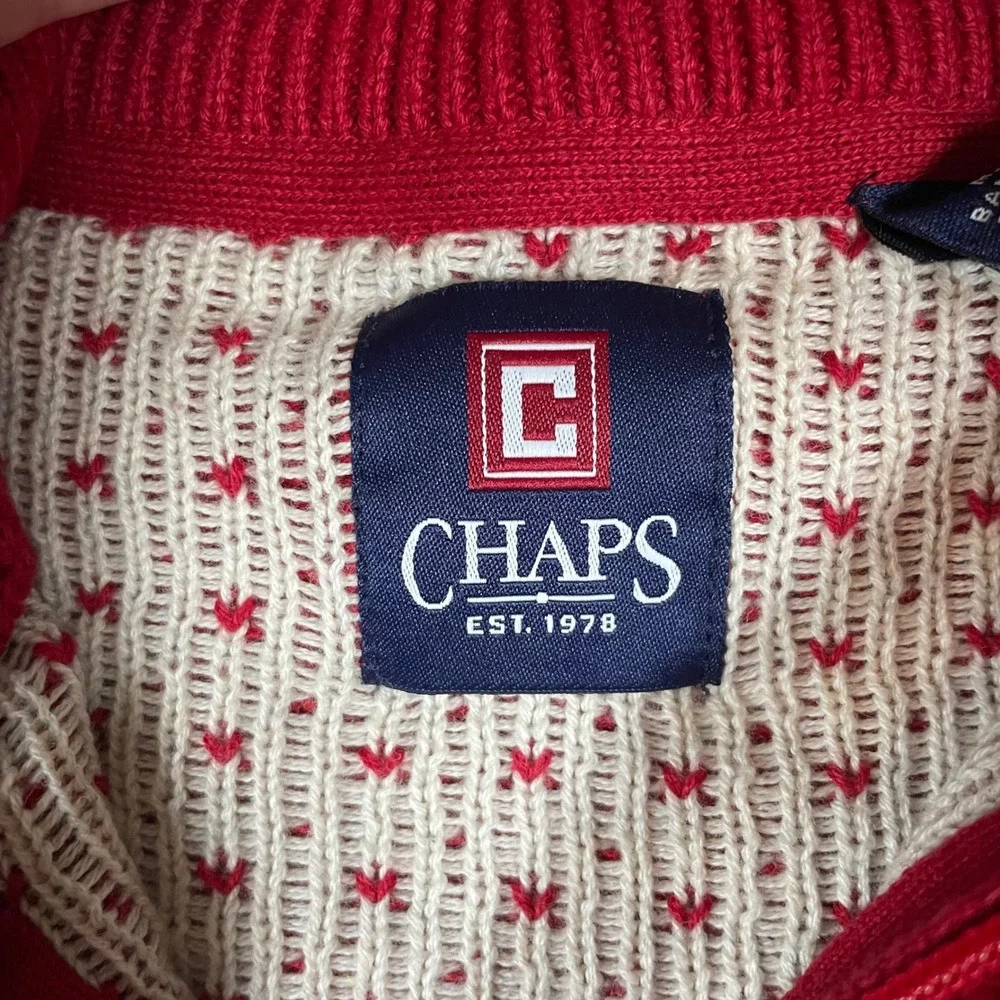 NWT Chaps Mens 1/4 Zip Sweater XL Red Pinetree Ski Holiday Christmas Winter